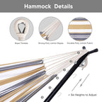 SUNCREAT 2-in-1 Convertible Double Hammocks 2 Person Heavy Duty, Large Patio Hammock with Space Saving Stand, Patent Pending, Coffee Stripe