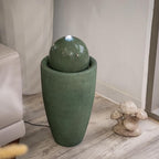 XBrand 25.98" H Green Round Stone Indoor/Outdoor Modern Sphere Water Fountain w/LED Lights – Ball Bubbling Fountain Décor for Garden, Patio, or Tabletop