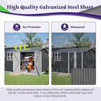 8x10 FT Shed Outdoor Storage Metal Large Garden Tool Sheds with Lockable Doors Floor Frame Window Gable Roof Waterproof Steel Utility Equipment Sheds for Backyard Patio Lawn Poolside, Grey