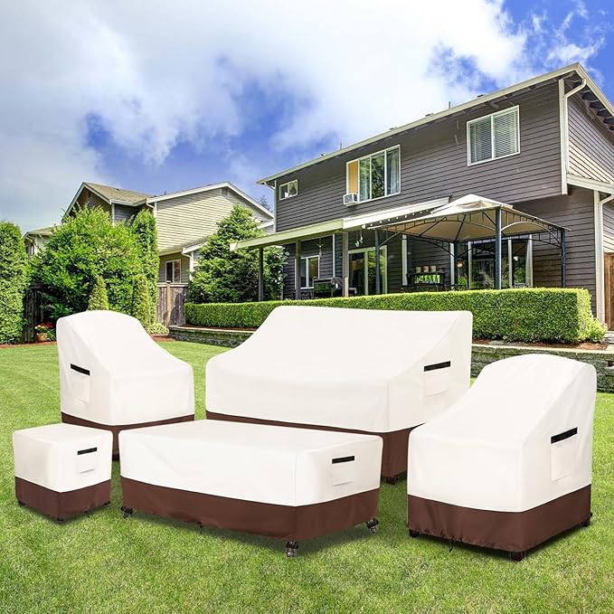 Outdoor Patio Coffee Table Cover, Waterproof Rectangular Patio Side Table Cover,Patio Furniture Covers,48 x 28 x 16 inch,Beige & Brown