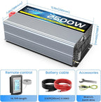 12V 2500W Pure Sine Wave Inverter 12V DC to 110V/120V AC Converter with 4AC Outlets, 5V/3.4A USB, Remote Control with on-Screen Display, Off-Grid Solar Power Inverter for Truck, Home, Vehicles, RV