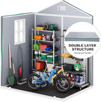 DWVO 6x4.4 FT Resin Storage Shed with Fence-Style and Side Windows, Lockable Door, and Vents for Garden, Backyard, Patio, Lawn, Gray