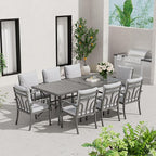 HAPPATIO 9-Piece Patio Dining Set - All Aluminum Table and Chairs for 8, Includes Rectangular Table and 8 Chairs with Cushions, Lawn, Garden