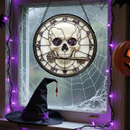 Stained Glass Window Hanging - Halloween Scary Skull Suncatcher for Doors Garden Home Spooky Purple Skeleton Key Sun Catchers Gothic Decor Horror Gifts for Women Men Friend Boy Girl 15 in