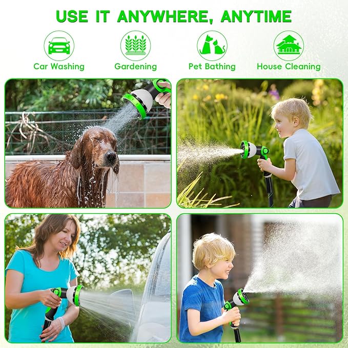 Garden Hose 50 FT, NON-EXPANDABLE Heavy-Duty Flexible & Lightweight Water Hose with 10-Function Nozzle, No-Kink Design, Leak-Proof Super Fabric, Solid Fittings for Lawn, Car, RV, Outdoor