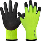 Kebada T3 Winter Work Gloves for Men and Women, Warm Knit Cold Weather Work Gloves, Thermal Insulated Freezer Gloves, 100% Latex Coating Non-slip Grip, Long Wrist Design, 1 Pair, Green, Small