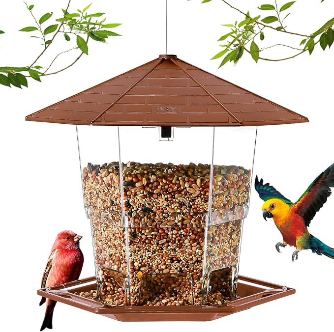 Bird Feeders for Outdoors Hanging Bird Feeder Wild Birds Seed, Brown