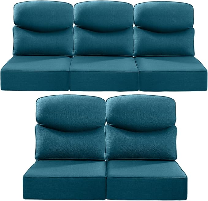 Luxury 24x24x6 Inch Smile Outdoor Cushions for Patio 5 Piece Set - Set of 5 Zippered Outside Pillows for Wicker Dining Rocking Gliders Loveseat Couch Sectional Sofa - Peacock Blue