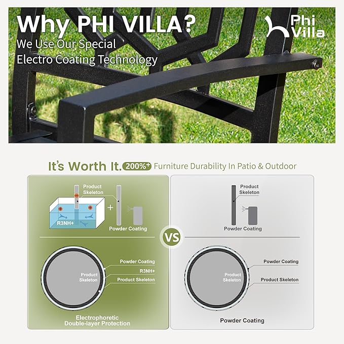 PHI VILLA 5-Piece Metal Patio Outdoor Table and Chairs Outdoor Dining Set - 37" Square Patio Table w/1.57" Umbrella Hole and 4 Backyard Garden Stackable Dining Chairs, Black