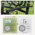 PHI VILLA 5-Piece Outdoor Dining Set, 4 Steel Metal Swivel Patio Chairs & 1 Square Dining Table, Paperclip Pattern Back, Classic Black