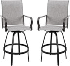 Vongrasig 2 Piece Patio Swivel Bar Chairs, All Weather Metal Textile High Swivel Bar Stools Chairs, Outdoor High Top Bistro Set for Backyard, Lawn Garden, Balcony, Light Grey
