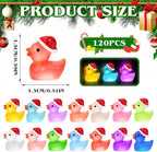 120Pcs Luminous Christmas Mini Resin Duck 14 Colors Glow in The Dark Small Duck Figurines for Miniature Christmas Decor Aquarium Ornament Dollhouse Decoration DIY Slime Craft Kit Birthday Party Favors