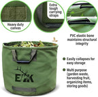 ELK 33-Gallon Non Self-Standing Multipurpose Garden Leaf Waste Bag - Durable Canvas for Yard Cleaning, Harvesting, and Storage - Heavy Duty with Rubber Handles and PVC Elastic Bone - 22" W x 18" H