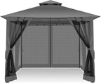 COBIZI Gazebo 10x10 Heavy Duty Gazebos with Improved Nettings Outdoor Gazebo Double Roof Patio Gazebos with Metal Steel Frame Outdoor Canopy for Patio, Deck, Backyard(Black)