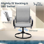 PHI VILLA Patio Swivel Dining Chairs Set of 2, Outdoor Chair with Textilene Mesh Fabric & Black Metal Frame for All Weather Outdoor Lawn Garden Poolside (Gray)