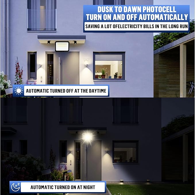 LAMPHOME LED Flood Lights Outdoor 35/60/80W and 3000/4000/5000K Adjustable 10400Lm,Dusk-to-Dawn Sensor o Dawn Flood Light for Yard, Garage, Garden,UL Listed,Includes Include Slip Fitter Mount