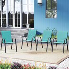 Tangkula Patio Dining Chairs Set of 4, Outdoor Stackable All Weather Heavy Duty Dining Chairs Set with Armrests, Support 330 LBS, for Poolside, Backyard, Garden, Deck, Front Porch (Turquoise Blue)
