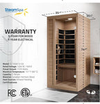 SteamSpa Home Sauna Room 1 Person Hemlock Wooden Indoor Sauna Spa - Bluetooth Speaker, FM, Oxygen bar, Heating Plate, Three Colors Lanterns, Touch Control Panel Temperature