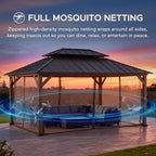 SUNJOY 12x16 Hardtop Wood Gazebo with Galvanized Steel Roof and Mosquito Netting, Outdoor Permanent Pavilion Cedar Gazebo for Backyard, Garden, Patio, Deck, Lawn