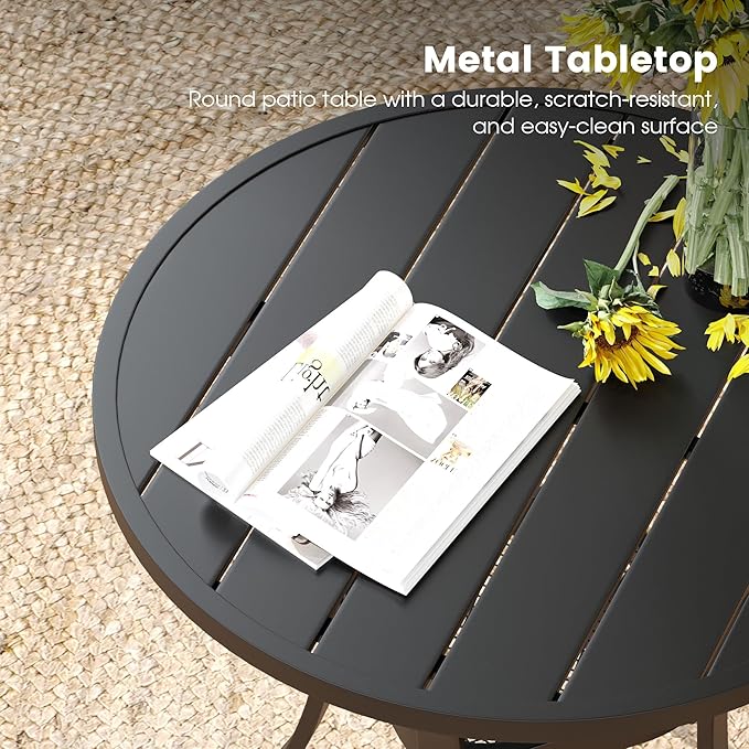 DIFY 3 Pieces Outdoor Patio Bistro Dining Set, 2 Dark Grey Textilene Swivel Dining Chairs and 27.6" Black Small Round Dining Table, Outdoor Table and Chairs