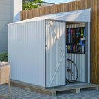 4x8 FT Outdoor Storage Shed,Lean to Lockable Metal Garden Shed Steel with Reinforced Beams,All Weather Waterproof Storage House W/Lockable Door&2 Air Vents,for Backyard,Patio,Lawn,Garden,White