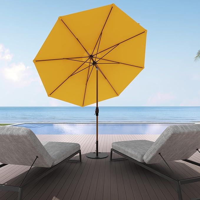 Midtown Umbrellas Sunbrella Umbrella Large Patio Umbrella 2-10 Feet Sunbrella Yellow Fabric, Auto-Tilt Aluminum Frame Backyard Umbrella, Deck Umbrella, Garden Umbrella & Porch Umbrella - Wooden Pole