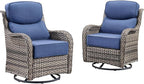Rilyson Outdoor Patio Swivel Rocker Chairs Set of 2, Waterproof Wicker, High Back, Deep Seating, Wide Armrest, Upgraded 6 inch Thick Cushions, Ideal for Deck Porch Backyard, Mixed Grey/Blue