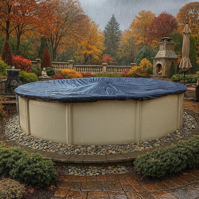Heavy-Duty Winter Pool Cover | 18 ft Round, 12x12 Scrim Strength, 12-Year Warranty | UV and Cold Resistant, Weatherproof Durable Protection for Above-Ground Pools | Winch & Cable Included