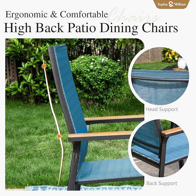 Sophia & William Patio Dining Set 9 Pieces, 8 Aluminium Patio Dining Chairs with 1 Extendable Dining Table for 6-8 Person, Patio Table and Chairs for Outdoor Lawn (Blue)