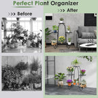S AFSTAR 6-Tier Metal Plant Stand, Heavy-Duty Plant Display Stand Rack w/ Adjustable Footpads, Slatted Support Panel, Elevated Base, Decorative Flower Potted Holder Rack for Balcony, Living Room, Easy Assembly