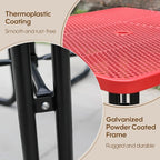 8-Person Picnic Tables for Outdoors, Industrial 46" Expanded Metal Square Picnic Table with 4 Benches & Umbrella Hole, Outside Table and Bench Set for Garden, Backyard, Porch, Patio, Red
