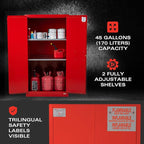 FireKing Red Flammable Safety Cabinet, Combustible Liquids Flammable Storage Cabinet, 45 Gallon Steel Safety Cabinets with Manual Door for Commercial, Industrial & Home Use, 43" x 18" x 65"