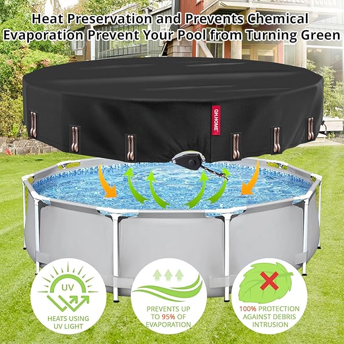 QH.HOME 16 Ft Round Pool Cover with Fast Tightening Patented Ratchet, Solar Pool Covers for Above Ground Pools, One-Piece Tear Resistant Swimming Pool Cover Protector with Upgraded Ultimate Windproof