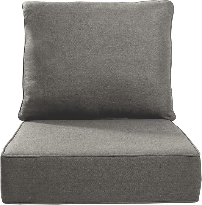 Pop 22x25/22x24 Outdoor Chair Cushions Set of 2 - High Back Deep Seat Water-Resistant Patio Wicker Chairs Cushion for Rattan Dining Rocker Glider Loveseat Couch Sectional Sofa - Grey/Classic