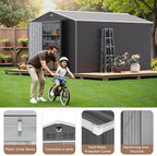 10x14 FT Outdoor Storage Shed, Metal Garden Shed - Tool Storage Sheds with Lockable Doors, Waterproof Outside Storage Building for Backyard, Patio (Black; Floor Not Included)