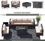 Outdoor Patio Furniture Sets with Propane Fire Pit Table, 10 Pieces Outdoor Furniture Patio Sectional Sofa Conversation Set w/ETL Approved 43" Gas Outdoor Fire Table & Coffee Table Brown.