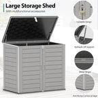HUGROVE 49.5 Cu ft Storage Shed, 4.6 x 4.1 FT Outdoor Storage Horizontal Resin Shed, Weather Proof Water Proof PP Material, Lockable Door, Outdoor Storage Box for Trash Cans, Patio, Garden (4.6x4.1)