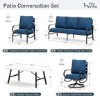 PHI VILLA 6 Piece Patio Furniture Sets with 1 x 3-Seat Wide Deep Seating Bench, 2 x Swivel Cushioned Sofa Chairs, 2 x Leg Sofa & 1 x Coffee Table, Outdoor Furniture Set for 7 Person, Peacock Blue