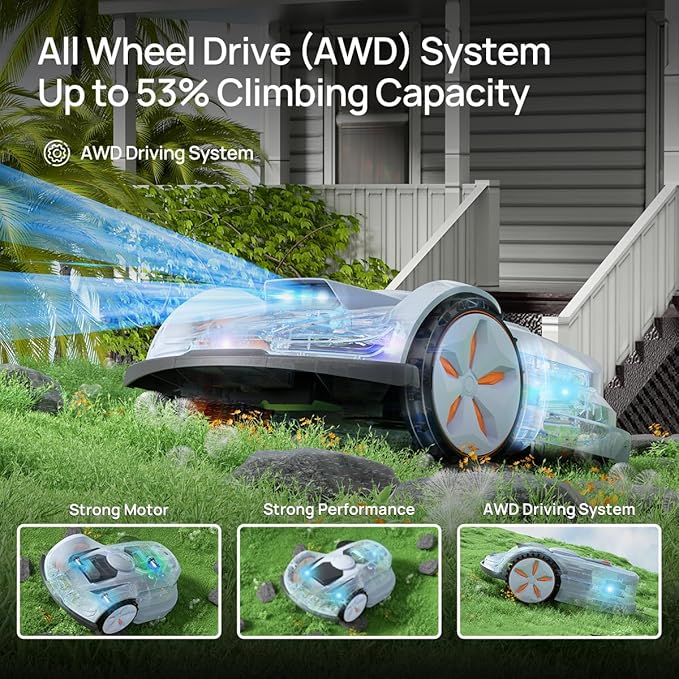 Sunseeker X7 Wireless Robot Lawn Mower 0.75 Acre/ 32,000Sq. Ft, with Smart APP Control, Vision AI System & RTK, Path Planning, Adaptive Floating Cut Height up to 4", Included a Set of Blades.