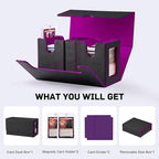 Trading Card Deck Box with Commander Display，3 in 1 MTG Storage Holds 200 Double-Sleeved Cards，2 Deck Boxes & Dice Tray Included，Fits MTG, TCG, PTCG & Sports Cards