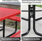 8-Person Outdoor Picnic Tables,46" Heavy-Duty Metal Square Picnic Table,Expanded Metal Commercial-Grade Table with 4 Benches & Umbrella Hole,Waterproof Coating Beach Table for Patio,Garden, Backyard