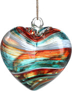 Hand Blown Glass Gazing Balls for Garden Red Heart Hanging Friendship Balls for Gift Heart Shape Ornaments for Decoration (Red - C)