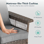 Wicker Outdoor Chairs Set of 2 - Hollow Widen Armrests Patio Furniture Set with Comfortable Thickened Cushion, High Back Outdoor Rattan Chairs for Balcony Porch Deck and Yard - Brown/Gray
