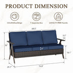 Outdoor Patio Sofa, 3 Seater Rattan Sofa for Outside, All-Weather Wicker Outdoor Sofa Couch with Metal Frame for Deck, Lawn