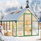 CABIHOME 8x14 FT Outdoor Greenhouse, Polycarbonate Greenhouse with Roof Vent and Ground Nails, Aluminum Large Walk-in Green House w/Lockable Push Door for Outside Garden Backyard (Green, 8x14 FT)