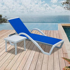 Domi Outdoor Lounge Chair, Aluminum Patio Chaise Lounge with 5 Position Adjustable Backrest and Wheels, All Weather Reclining Chair with Armrest and Side Table for Patio, Yard,Balcony,Poolside (Blue)