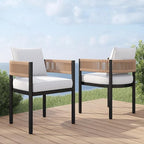 Grand patio Outdoor Dining Chair Set of 2, 2 Pieces Patio Dining Chairs, Metal Woven Wicker Fixed Patio Chairs with Light Beige Cushions for Backyard, Deck, Garden, Porch, Lawn and Poolside (Natural)