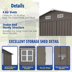 10x8 FT Outdoor Storage Shed,Metal Shed W/Window,Garden Storage Shed W/Lockable Door,All Weather Waterproof Tool House W/ 4 Air Vents & Sloped Roof,for Backyard,Patio,Lawn,Gray