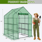 Outvita Walk-in Greenhouse, Outdoor Durable PE Plant Green House for Frost Protection with 3 Tiers 8 Shelves, Shelf Clips, Roll-up Zipper Door, 56"x56"x77" Green