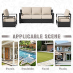 3 PCS Aluminum Patio Conversation Set - Outdoor 3-Seater Sofa, 2 Fixed Chair with 6" Thick Water-insistant Cushions, All-Weather Use Frame, Removable Cover, Ideal for Garden, Poolside (Beige)